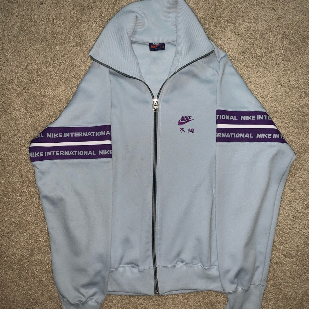 nike international grey-blue zip sweatshirt